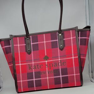 Kate Spade Ella Tote Bright Rose Multi Plaid